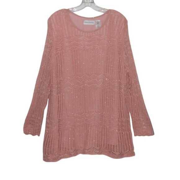 Alfred Dunner Lined Open Knit Long Sleeve Tunic Sweater Pink Size XL - Picture 4 of 9